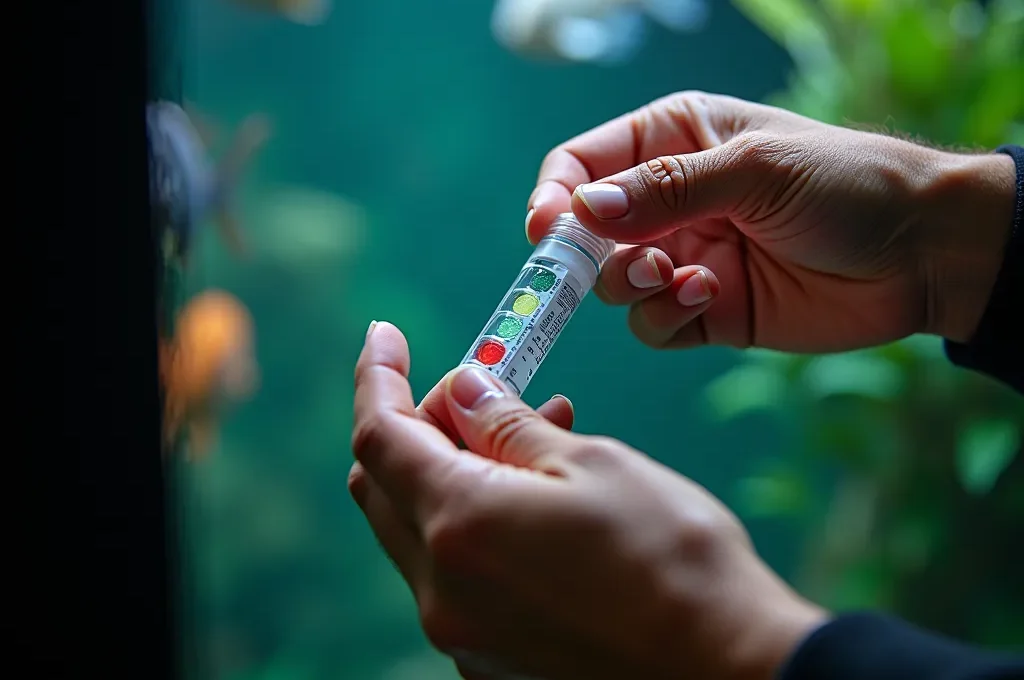 Mains expertes testant les paramètres de l'eau d'un aquarium