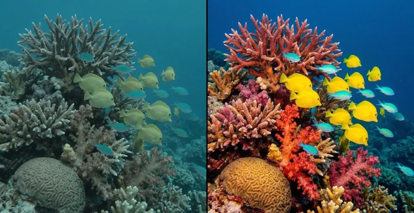 Comparaison de rendu des couleurs sous l'eau avec CRI faible versus CRI élevé